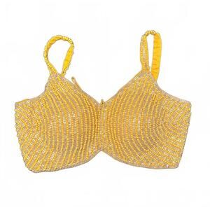Yellow and Crystal Beaded Women's Corset Bra Top, S/M